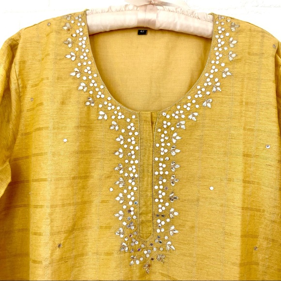 [NEW] Yellow INDIAN KURTA PALLAZO PANTS SET: Size:L - Picture 2 of 4